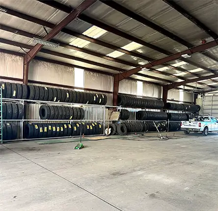 Interior view of a tire shop.